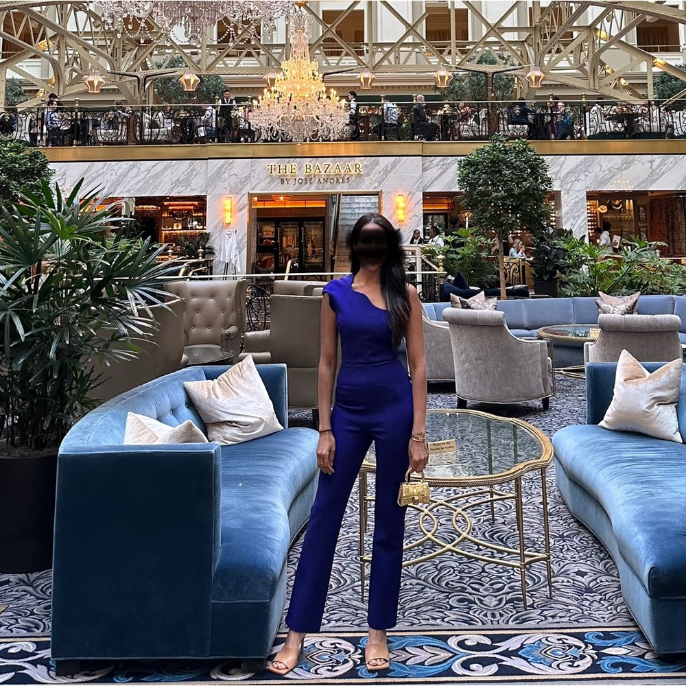 Cushnie Et Ochs
One-Shoulder Slim-Leg Jumpsuit, Indigo